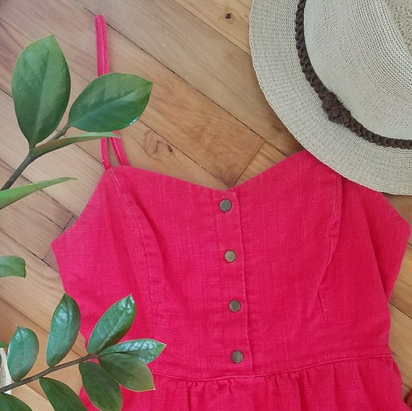 SOLD Red Linen Dress - Picture 3 of 5